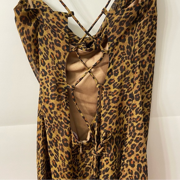 NWT STAUD Mini Bellamy Leopard Print Spaghetti Strap Dress L - Picture 10 of 15